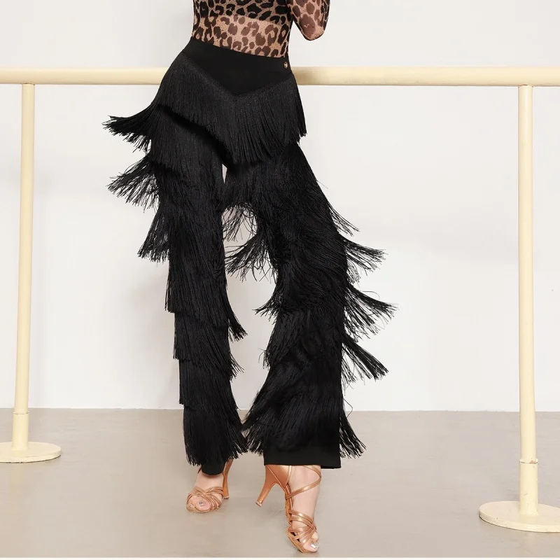 new Latin dance pants for women's tango cha cha samba rumba professional training clothes high-end black tassel pants