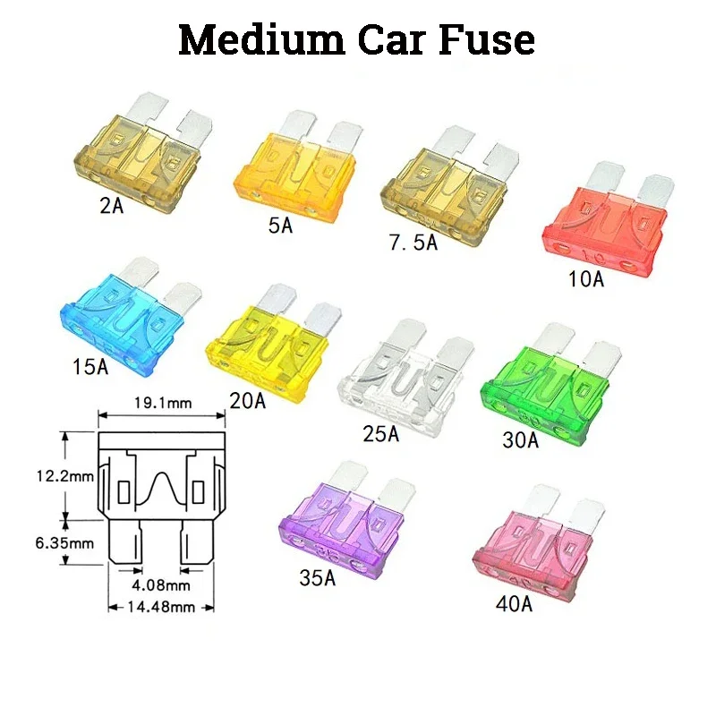 Kit de fusibles de hoja de aluminio para coche, accesorios para barco, tamaño pequeño/mediano, 3A, 5A, 7,5a, 10A, 15A, 20A, 25A, 30A, 35A, 40A, 10/50/100 Uds.