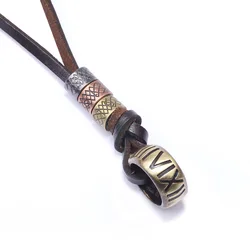 Man Necklace Personality Fashion Alloy Ring Roman Numeral Pendant Vintage Punk Leather Necklace for Men Hand-woven Necklace Gift