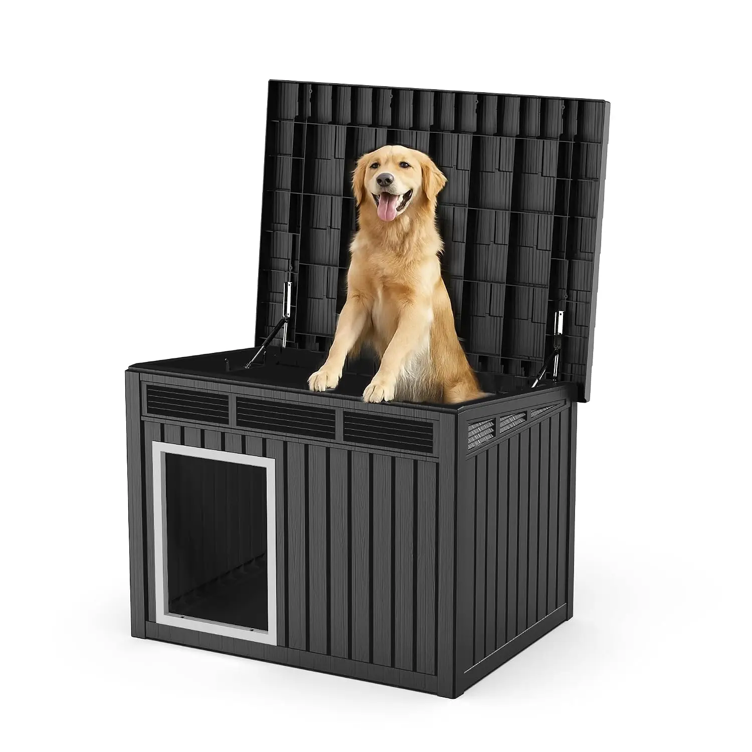Waterproof Resin Dog House Pet Shelter with Air Vents Elevated Floor Top Rod Small Large Dogs 42.87*32.95*31.61, Customized
