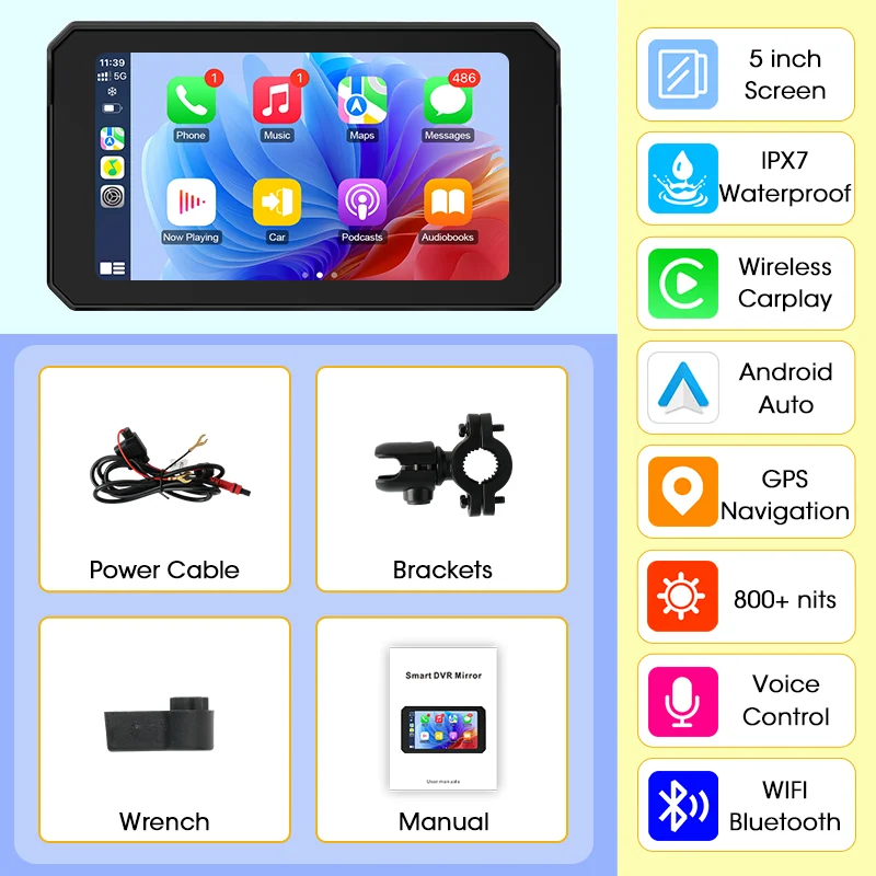 Jansite Dual Bluetooth Motorcycle Carplay Schermnavigatie GPS Display IP67 Waterdichte Ondersteuning Helm Intercom Moto Accessoires