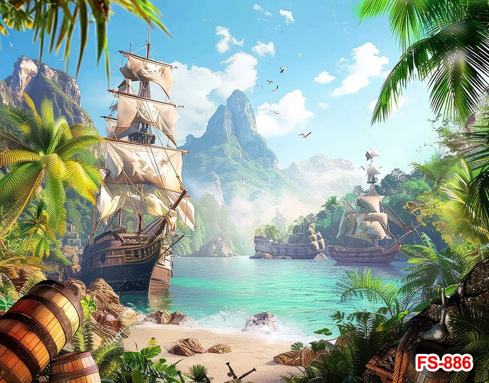 Meninos aniversário aventura festa decorações, navio à vela, navegação, ilha pirata, cenários oceânicos, fundos, adereços de foto cabine