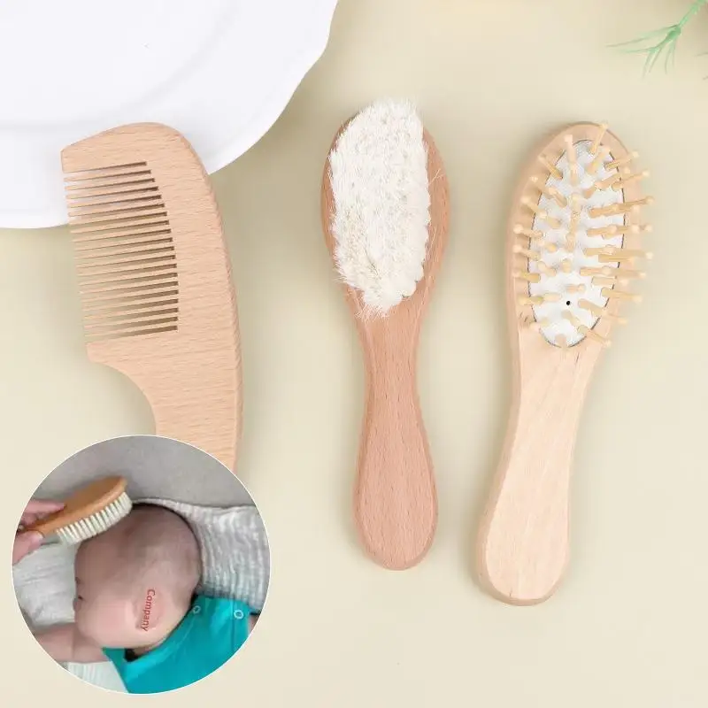2/3Pcs Cushion Comb and Wool Brush Set for Babies Beech Wood Material Perfect Newborn Hair Care Gift