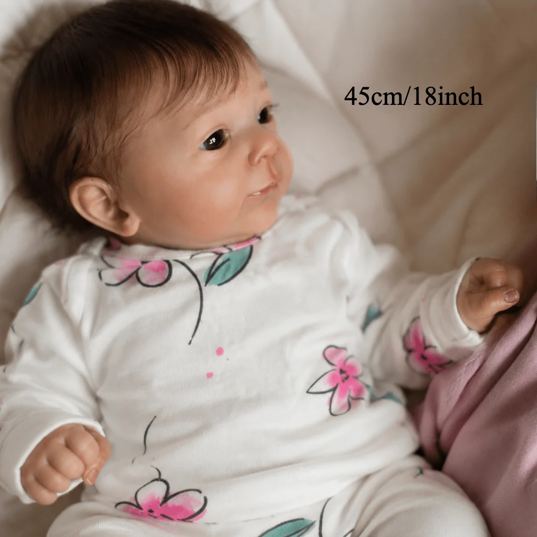 BZDOLL  45CM 18IN Reborn Cloth Body Sweet Baby Doll Lifelike Handmade 3D-Skin with Vein Cute Play Toy Perfect Gift with Pacifier