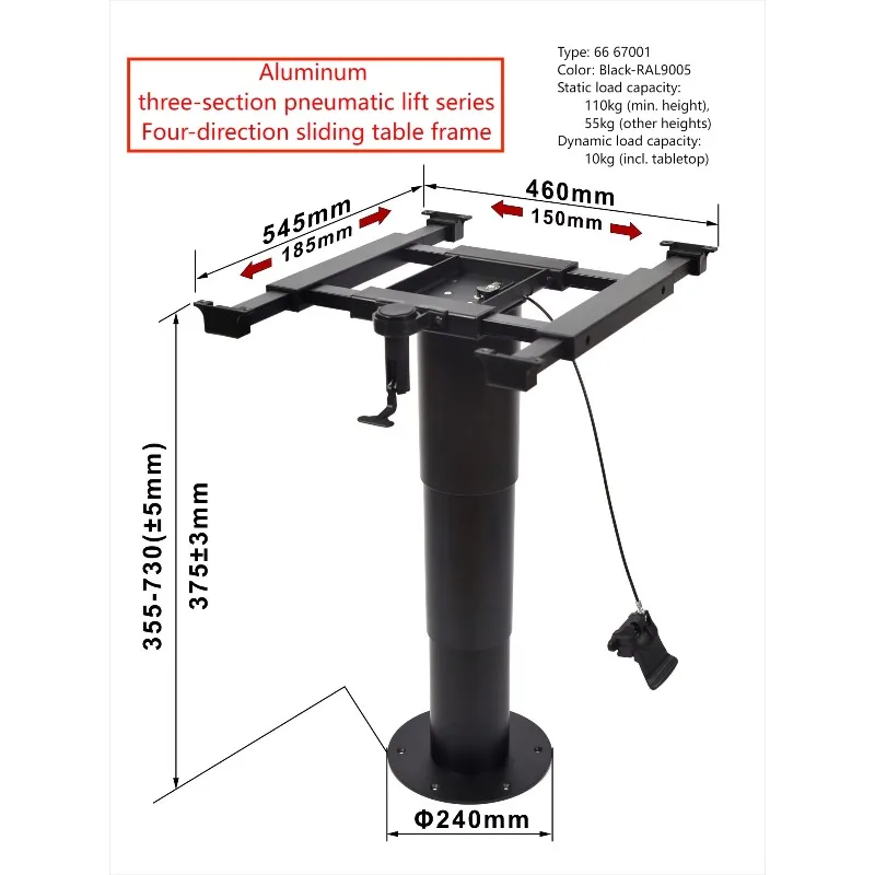 Motorhome Caravan Van Camper RV Table up & Down Desk Pedestal Stand Leg Pneumatic Gas Lifting Table Legs