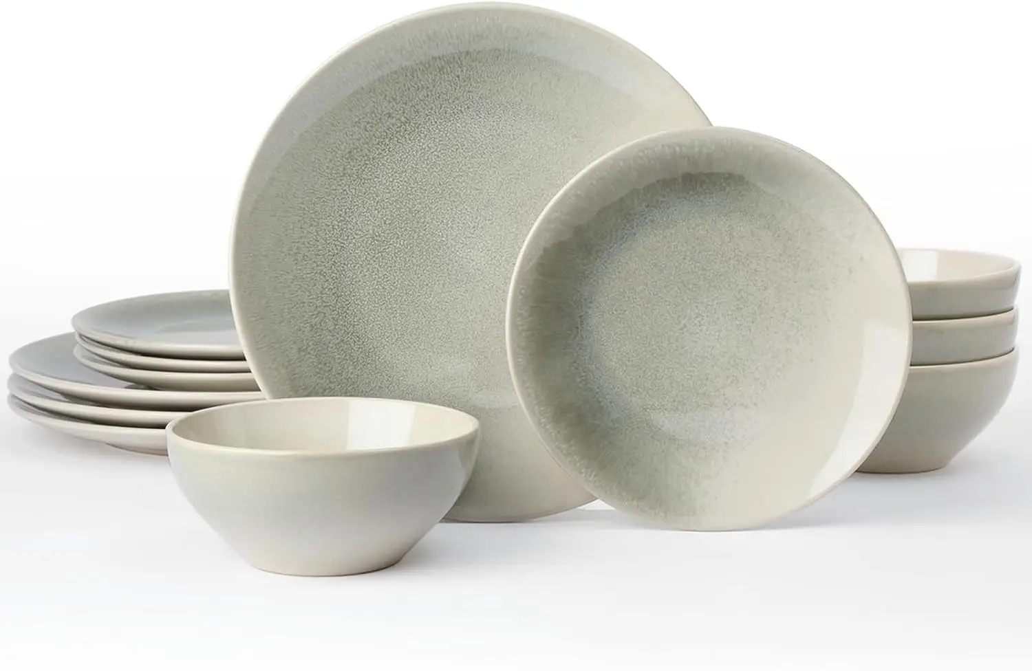 

Glacier Stoneware Dinnerware Sets, Plates and Bowls Sets, 12 Pieces Kitchen Dishes Set for 4 - Dishwasher and Microwave Safe, Ch