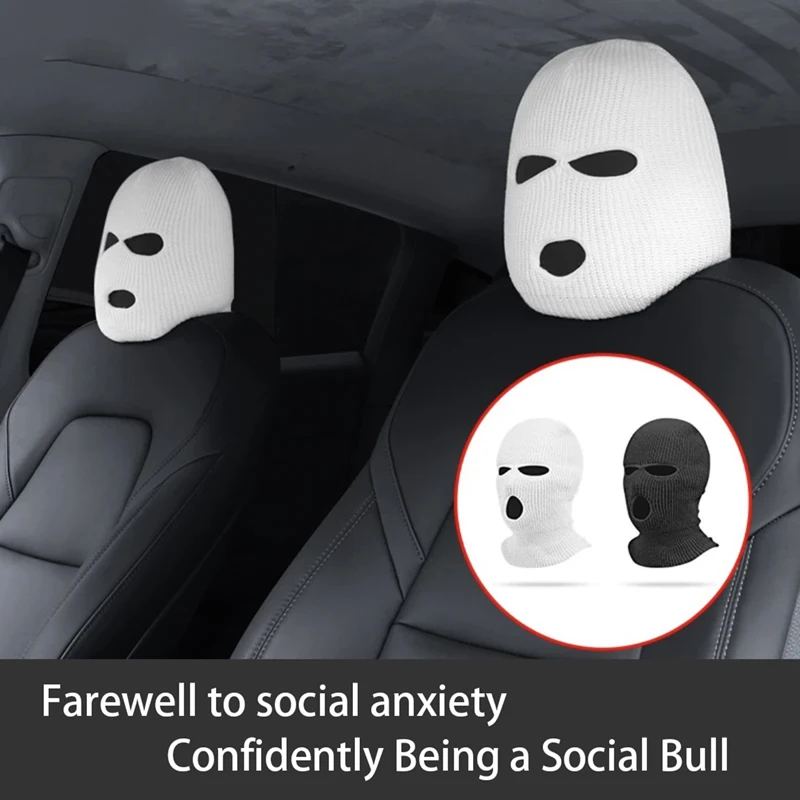 Car Headrest Cover For Tesla Car Seat Decoration Winter Cap Halloween Styling Balaclava 3Hole Mask Decals For BMW Benz Nissan