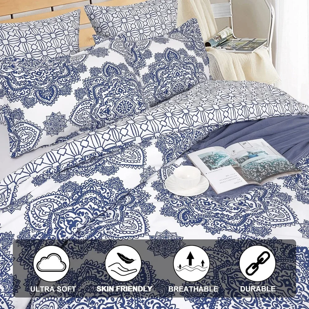 مجموعة غطاء لحاف فائق النعومة بنمط بيزلي بحجم كينج، 3 قطع مريحة على طراز المزرعة مع كيس وسادتين
