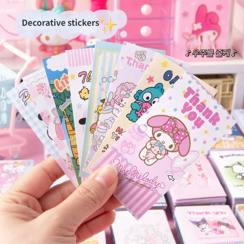 Juego de pegatinas de sellado híbrido Kawaii Sanrio, calcomanías autoadhesivas de dibujos animados de Hello Kitty, papelería decorativa, 290