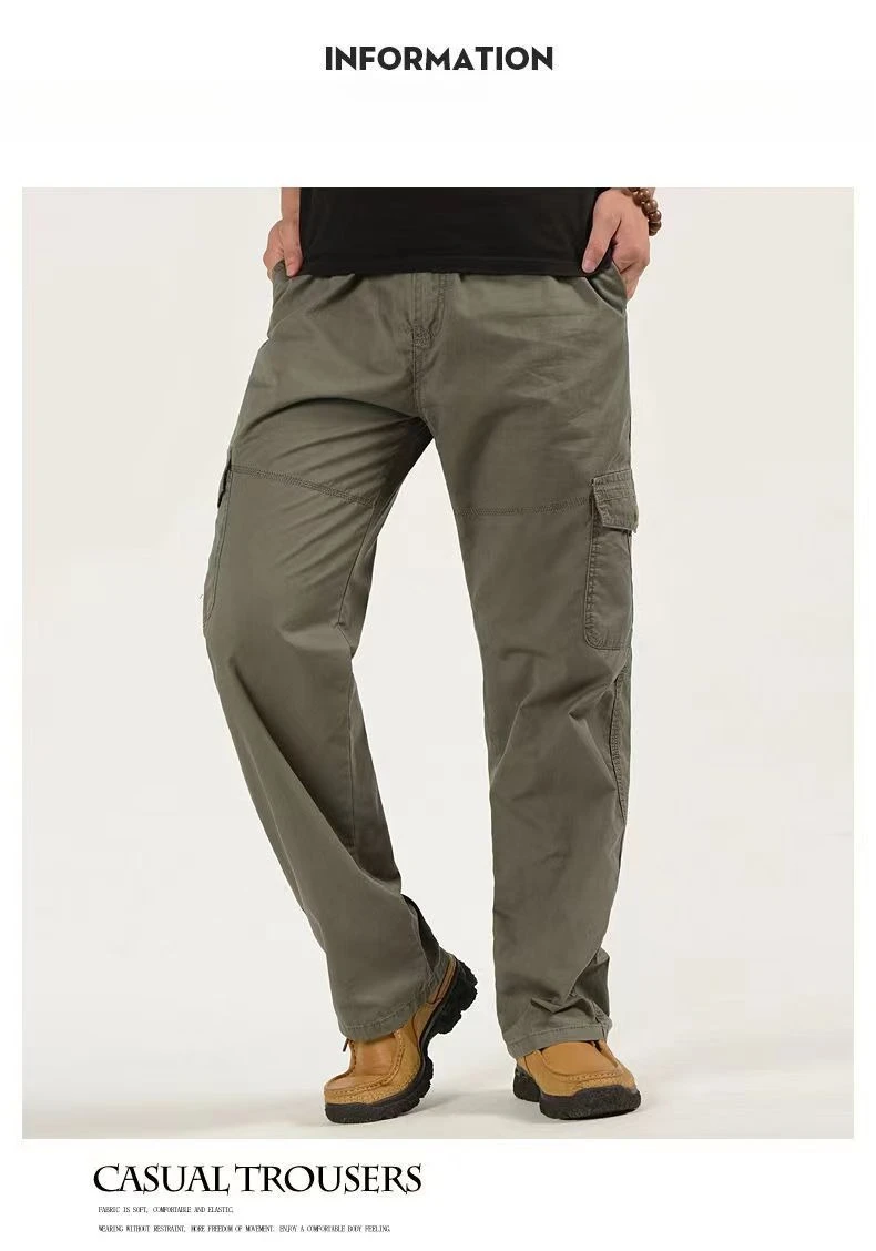 2026 Neue Herren Cargo-Hose aus Reiner Baumwolle Herbst Baggy Gerades Bein Multi-Taschen Arbeitshose Lässige Lange Hose Übergröße M-6XL – Detail 9