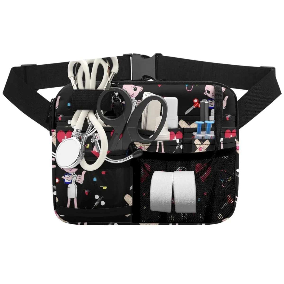 Cartoon Nurse Printing Belt Bag Adjustable Hospital Work Multi-pocket Medical Waist Bag Stethoscope Emergency Medicine Storage