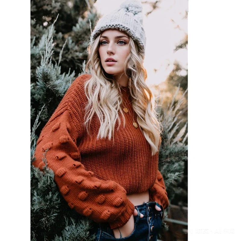 

Элегантный пуловер с круглым вырезом и длинным рукавом, женский свитер 2025 года, модный повседневный трикотаж, свободный топ, однотонная офисная рубашка, одежда