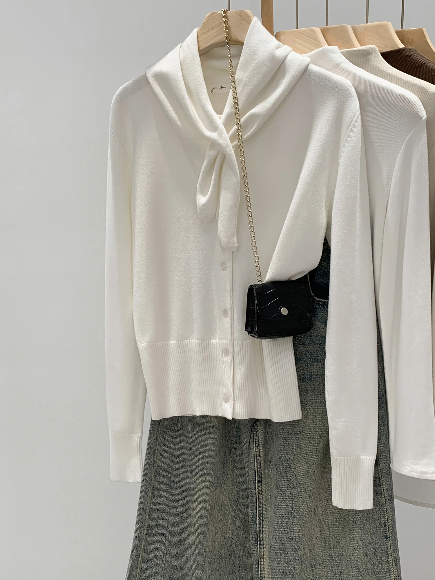 

Korean Style Women's White Open Cardigan Sweater Winter New Arrival Knitted Top Neck Warmer Fashionable Slim Fit Long Sleeve