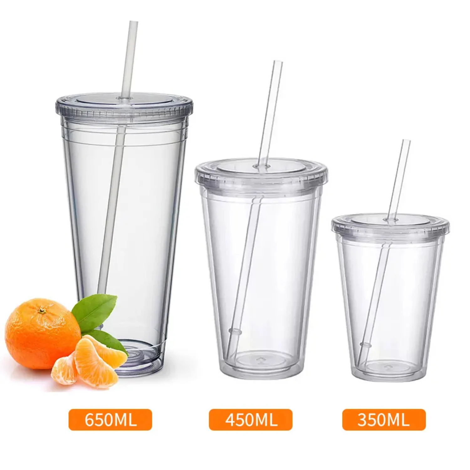 Clear Tumbler With Straw Reusable Transparent Double-layer Water Bottle  Coffee Milk DIY Smoothie Cup Drinkware