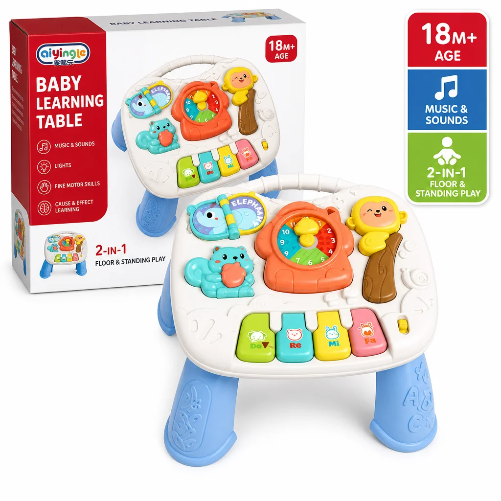 2-in-1 Baby Learning Table Musical Piano Activity Center 18M+ Toddler Early Educational Detachable Game Toy