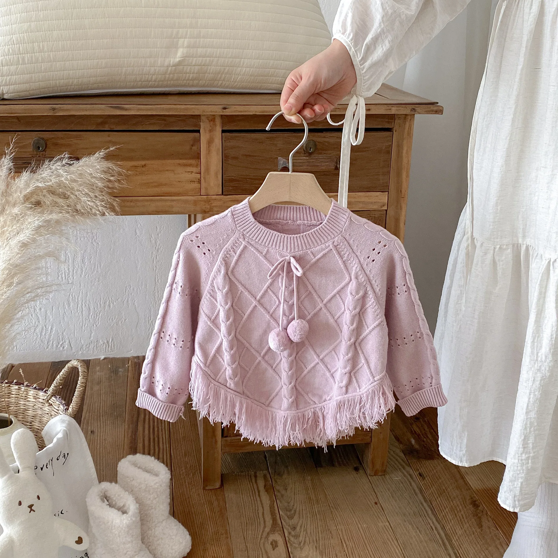 

Girls' Sweater Coat 2025 Autumn and Winter New Children's Knitted Cardigan Girl Baby Jacquard Tassel Tops