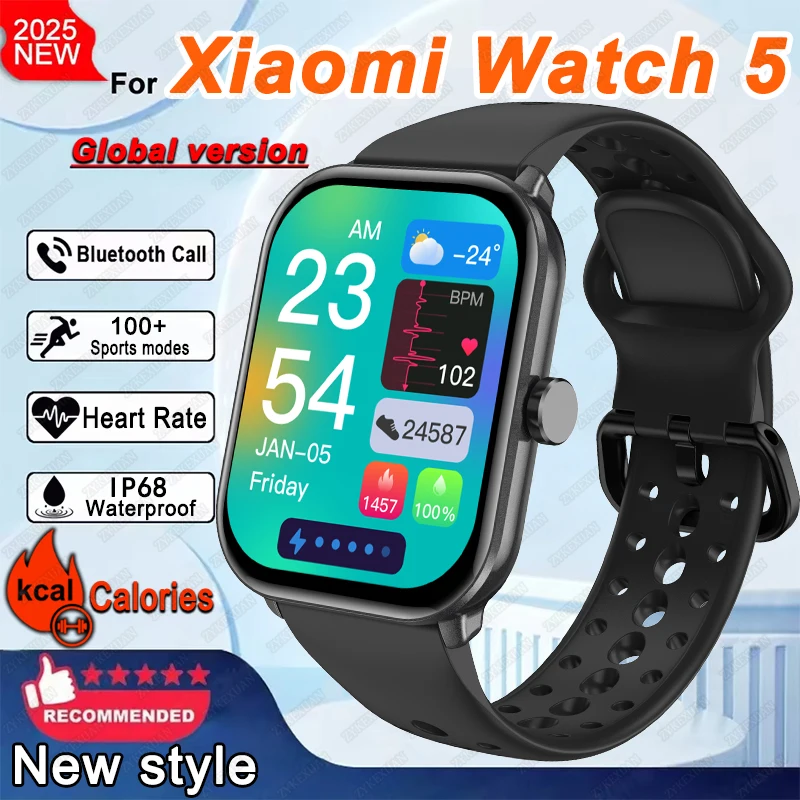 Relógio 5 versão global para xiaomi masculino feminino hd amoled tela freqüência cardíaca bluetooth chamada gps faixa à prova dwaterproof água esportes relógio inteligente