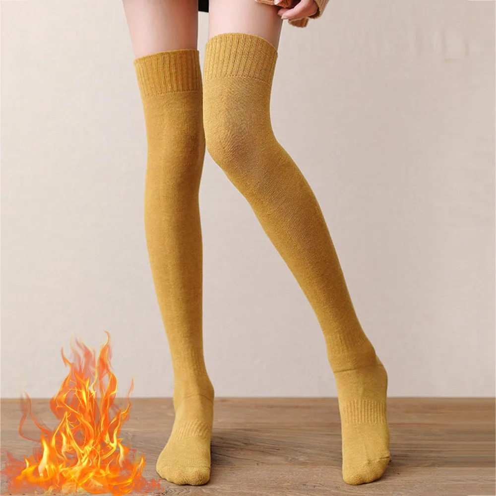 Winter Warm Long Socks Tube Thick Stockings High Tube Over Knee Knee-Length Cotton Socks Terry Solid Women Thicken Calf Socking