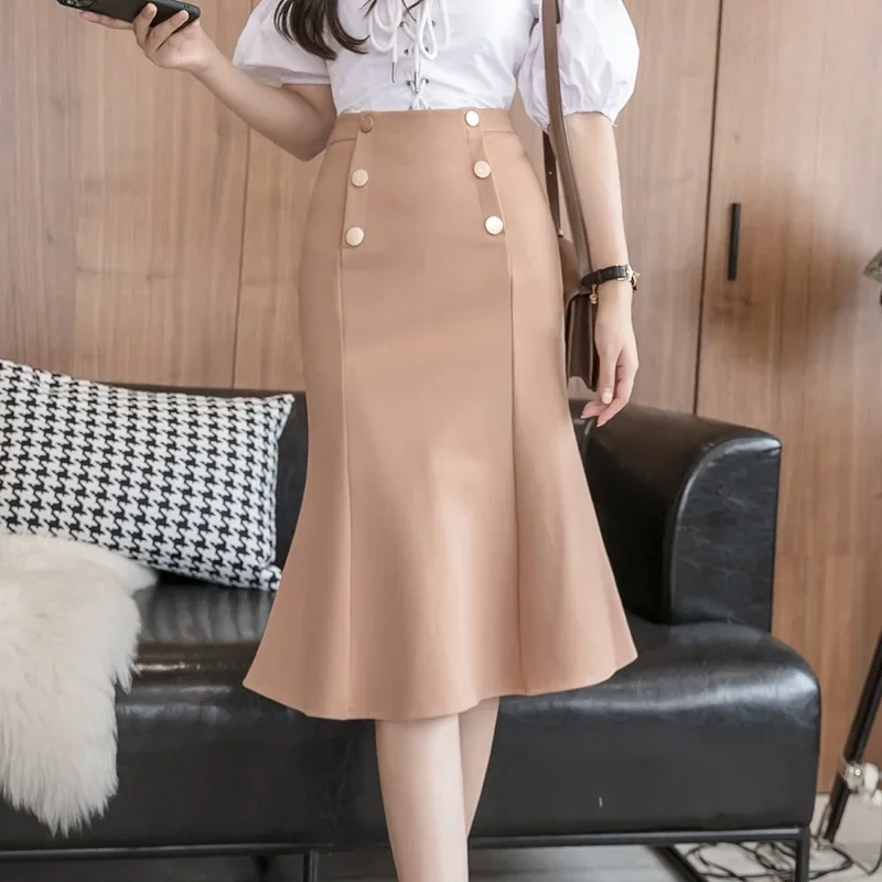 Fashion Long Skirts Oversized 2023 Korean Festival High Waist Black Midi Skirt Women Clothes Steetwear Button Party Red Skirt