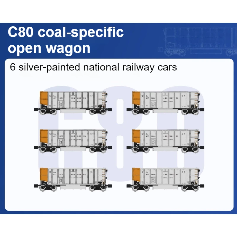 

N Type 1/160 Toy Train C80/C70E Open Car Model Coal Mine Open Car Metal Body Painting 6 Carriage Model Boy Toy Gift