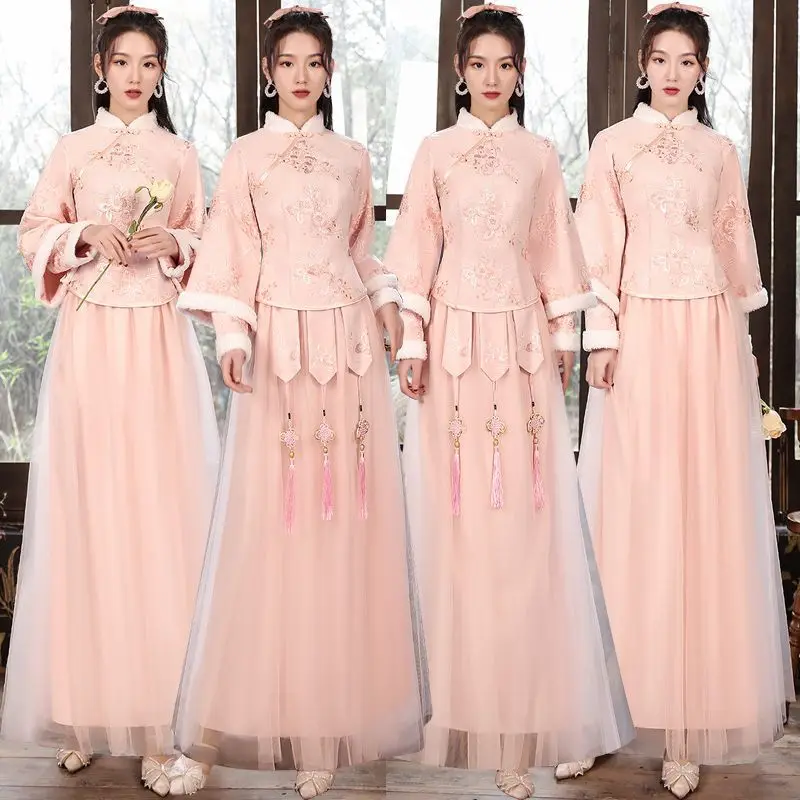 

Yourqipao 2025 New Chinese Style Traditional Hanfu Bridesmaid Dress Sisters Wedding Prom Gowns for New