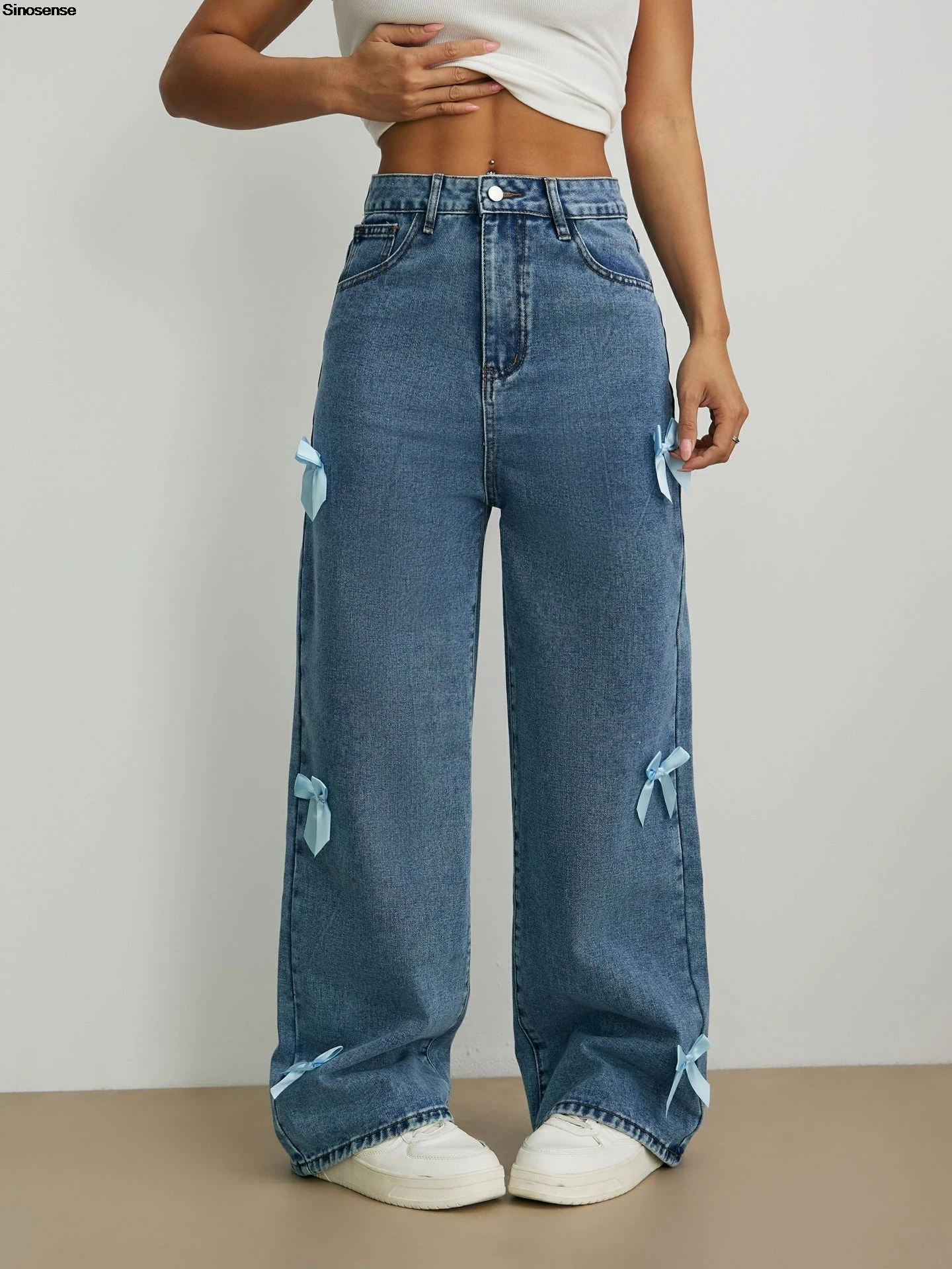 

Women Wide Leg Jeans Trendy High Waisted Bows Decor Loose Casual Baggy Jean Trouser Y2K Going Out Street Date Straight Leg Jeans