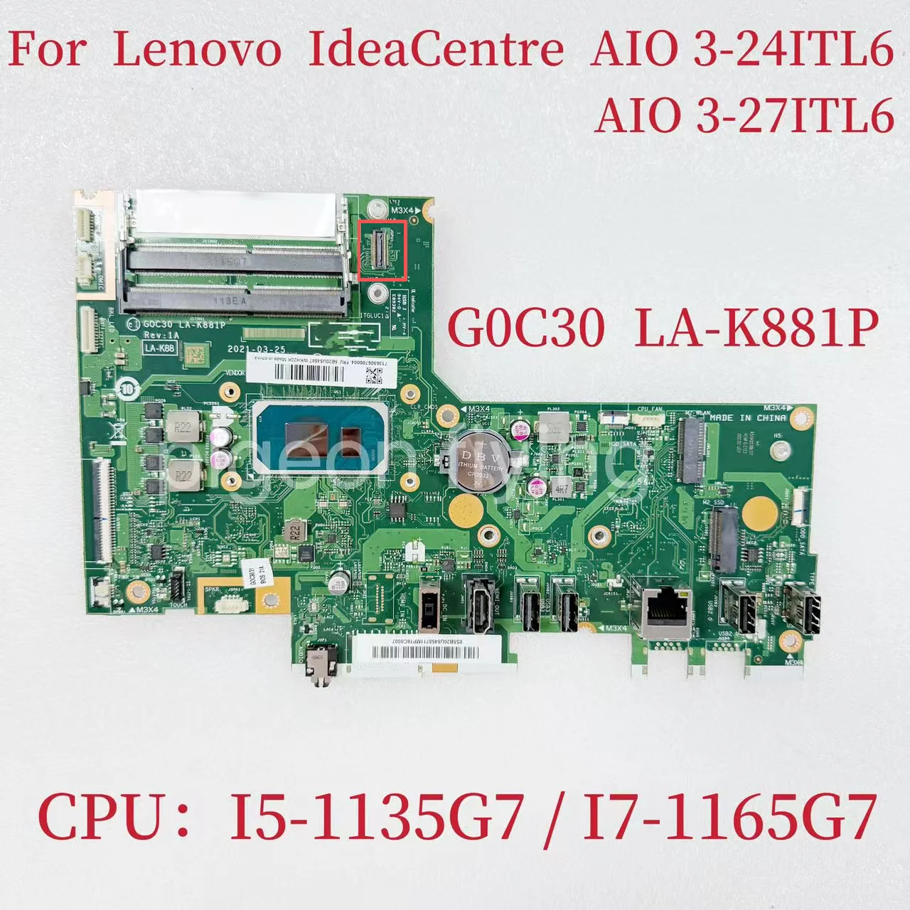 

LA-K881P для Lenovo IdeaCentre AIO 3-24ITL6, материнская плата ноутбука, процессор: I5-1135G7 I7-1165G7 UMA FRU: 5B20U54590 5B20U54587 5B20U54591