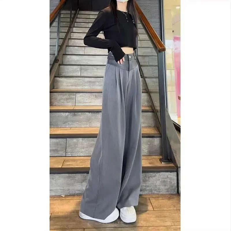 

Ay костюмные брюки женские с высокой талией свободные прямые повседневные длинные брюки для похудения драпированные широкие брюки для поездок на работу Sle корейская версия