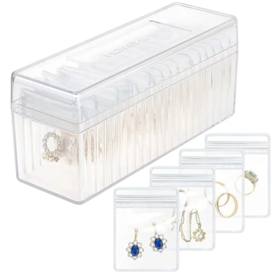 

Acrylic Jewelry Box Organizer, Clear Jewelry Organizer and Storage with 20 Portable Anti Tarnish Jewelry bags, Travel Jewelry C