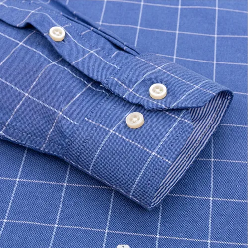 Imagen 2 del producto Camisa a cuadros con botones de manga larga 100% algodón para hombre, camisas Oxford a rayas a cuadros con un solo bolsillo en el pecho para trabajo, informales, de ajuste estándar