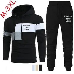 Nuova moda uomo personalizzato il tuo Logo tute per uomo Casual felpa con cappuccio + pantalone 2 pezzi Set tute da Jogging invernali