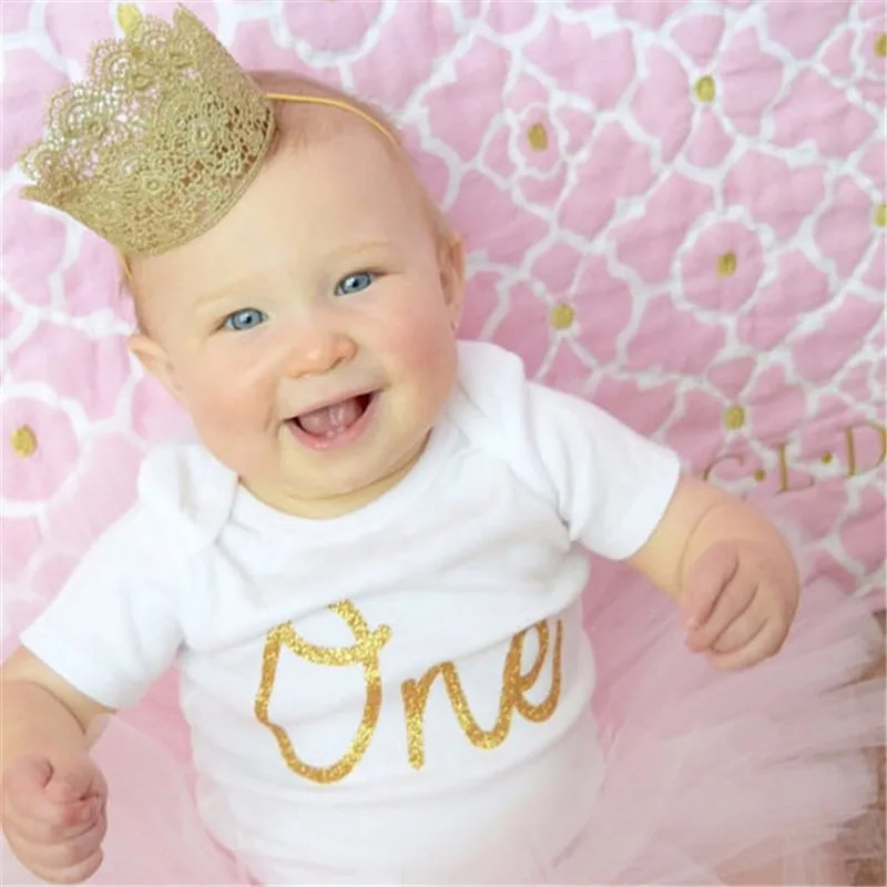 Hot Artificial Elegant Infant Newborn Mini Felt Glitter Gold Lace Crown Headbands for Baby Girls DIY Crafts Hair Accessories