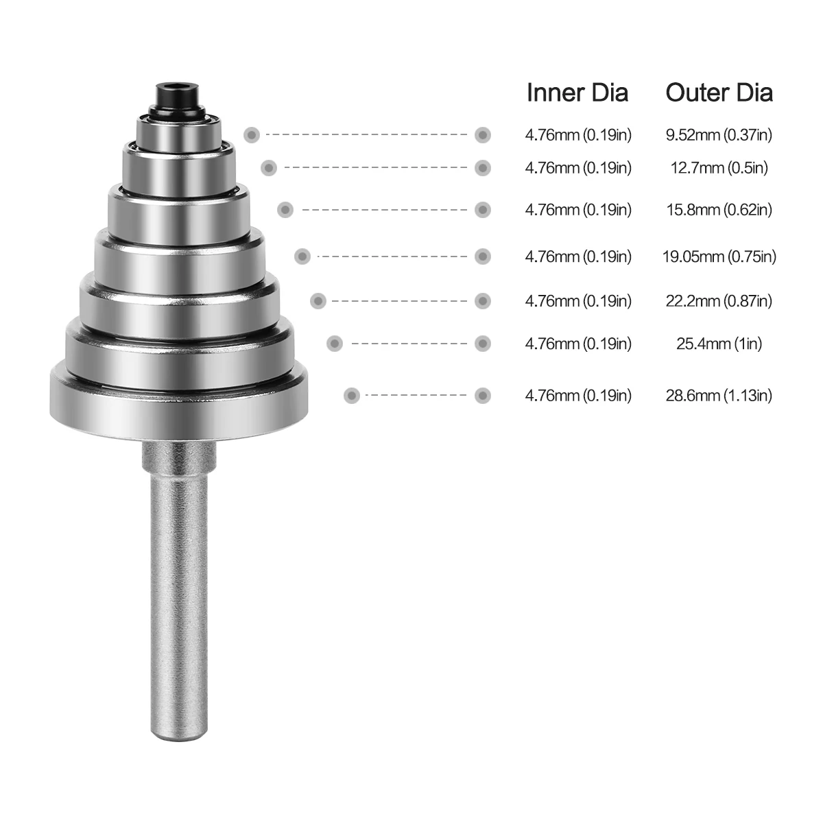 ルータービットボールベアリングガイド、フライス盤カッター、ベアリングレンチセット、ヘッドとシャンク、アクセサリーキット、4.76mm、6.35mm、12.7mm