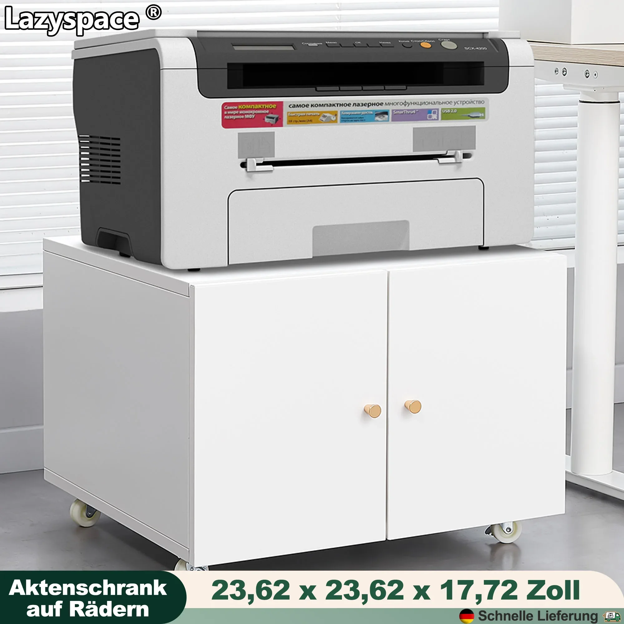 Lazyspace Schedario in metallo su ruote per ufficio domestico, supporto per stampante in metallo e armadietto portaoggetti con ripiano regolabile