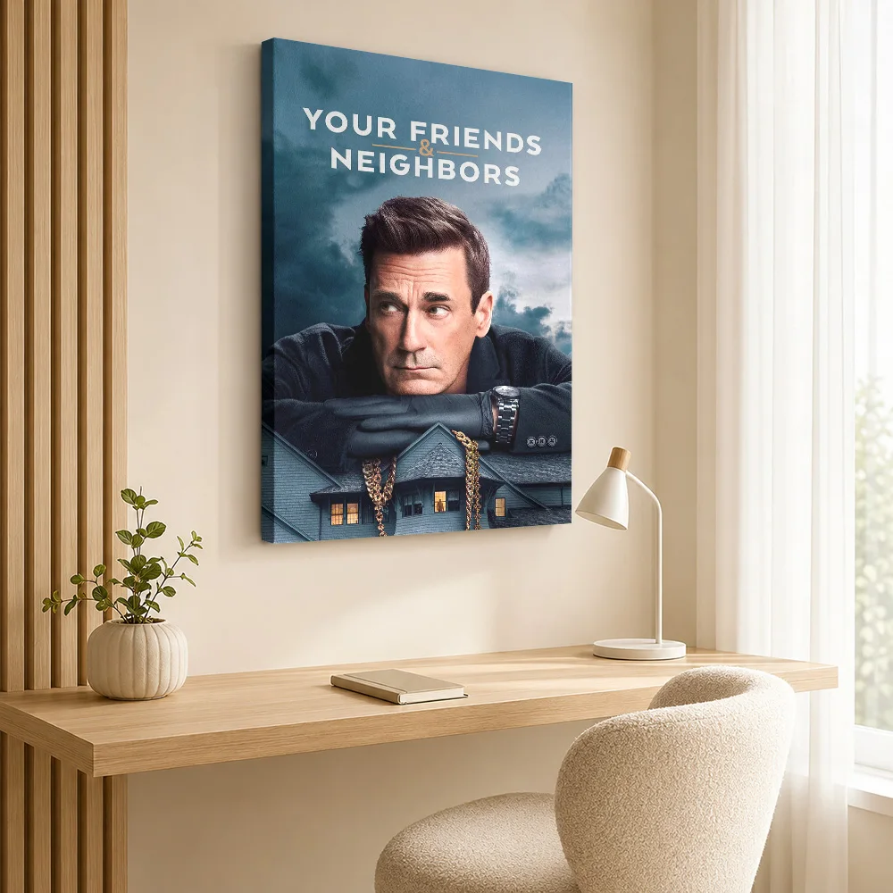Jon Hamm in Your Friends & Neighbors Framed Canvas Poster Custom Modern Pop Culture Wall Art for Game Room Decor Ready to Hang