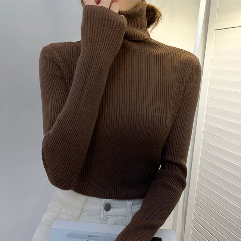 MEXZT Harajuku Pullover Turtleneck Sweater Women Fall Soft Knit Sweater Slim Elastic Korean Simple Basic Cheap Jumper Solid Tops