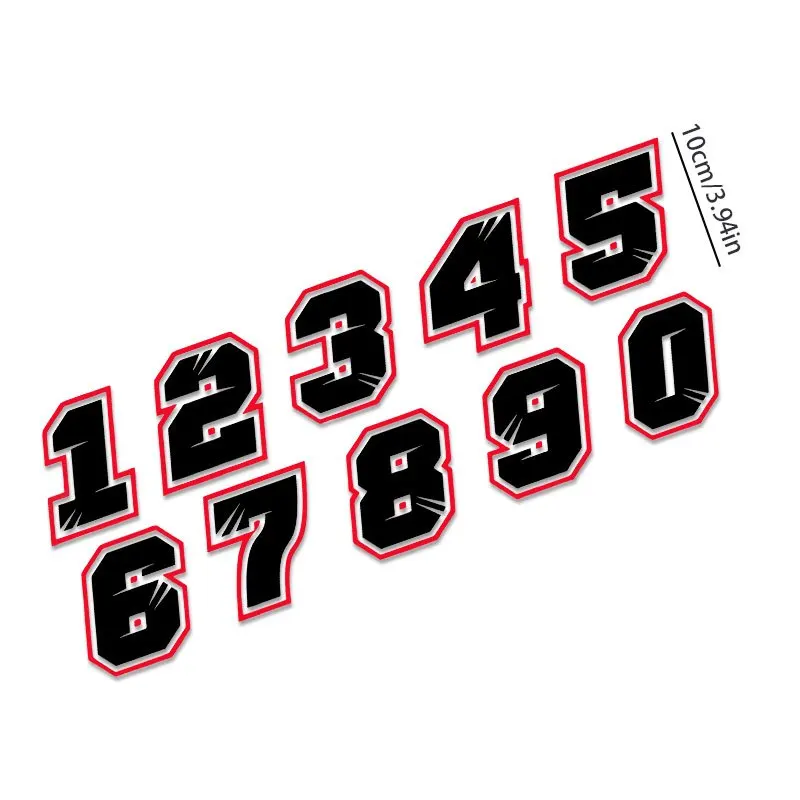 

1 шт. наклейки с номерами 0-9 с красной рамкой, водонепроницаемые, для бака мотоцикла, обтекателя, скутера