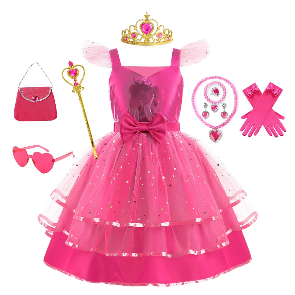 Movie Barbi Dress for Girls Carnival Children Cosplay Margot Robbie Barbi Ken Holiday Party Masquerade Performa Pinknce Costumes