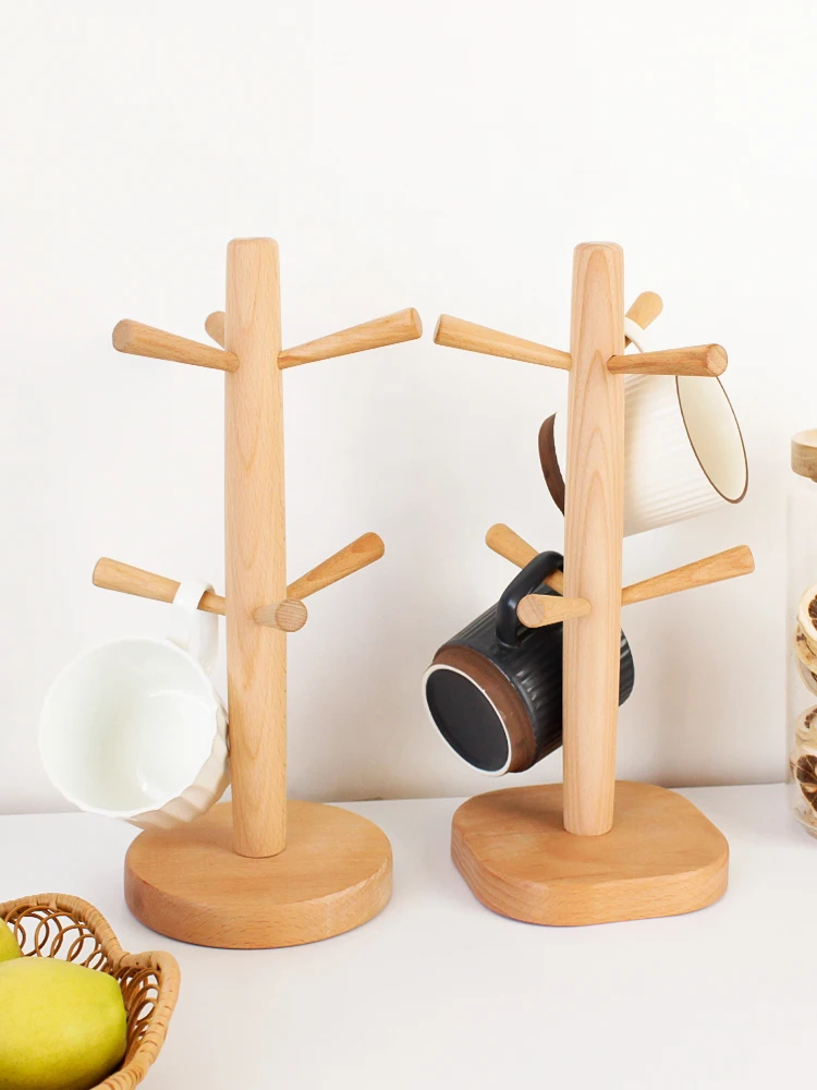 

l Wood Cup Holder Wall Mounted Storage Ra Elm Wood Glass Coffee Cup Mug Tree ape Inverted Water Cup Organizer