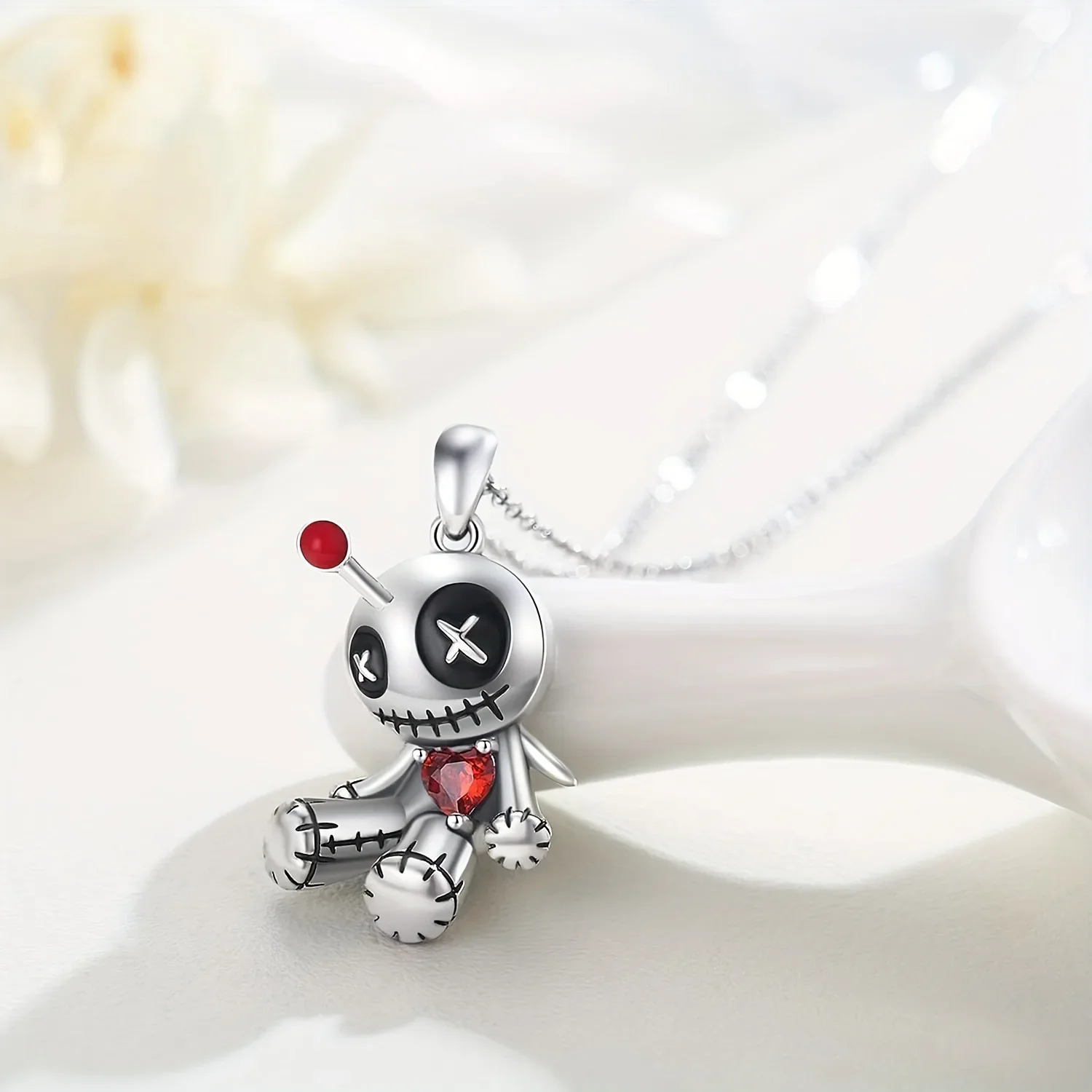 New Dark Gothic Design Hot Selling Metal Curse Doll Necklace Creative Fun Unique Rabbit Punk Red Gem Heart Ornament Pendant Gift