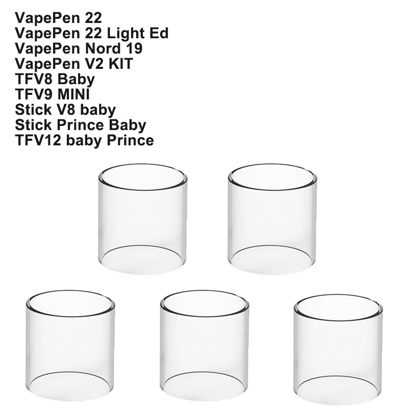 Straight Glass Tube  Tank for KANGER Vapepen 22 Nord 19 V2 TFV8 Baby TFV12 Baby Prince Replacement Mini Glass Cup 5PCS