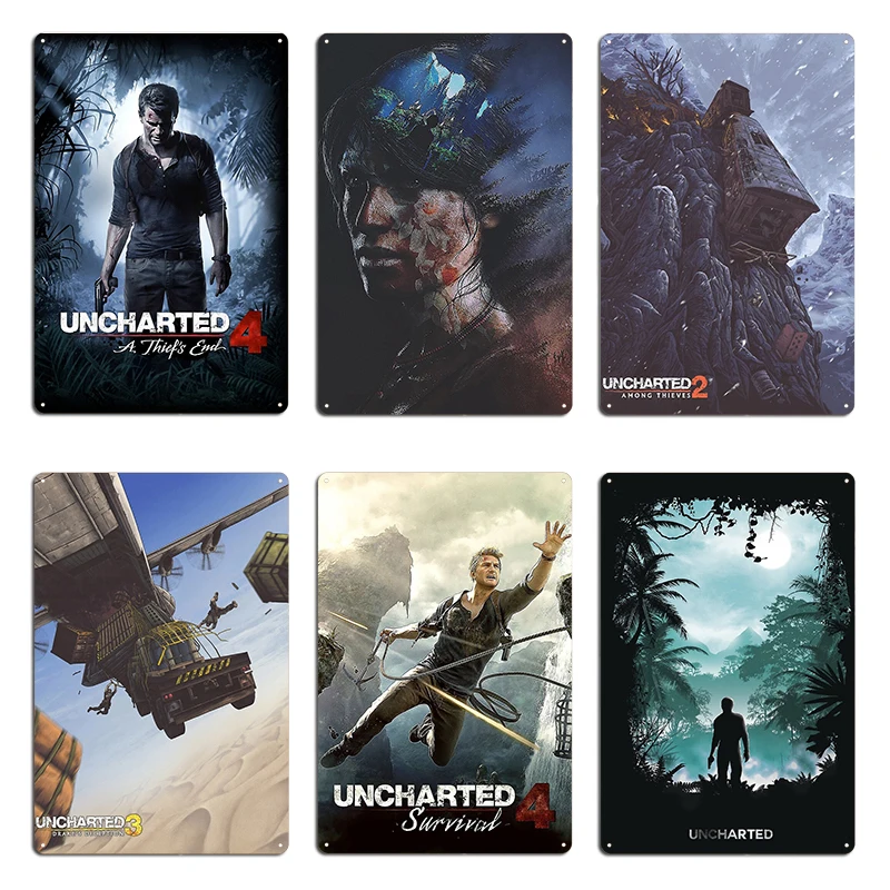 Uncharted 4 Classic Uncharted 2 Famous Train Scene Famous Plane Scene Metal Rusty Create Decoration printed Tin Sign Poster