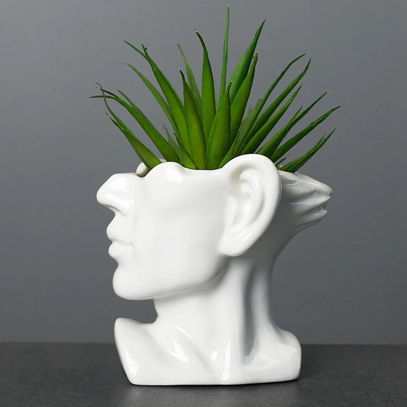 北欧の抽象的な肖像画の像の花瓶、多肉植物の植木鉢、セラミックプランター、排水穴のある屋内デスクトップ植物装飾