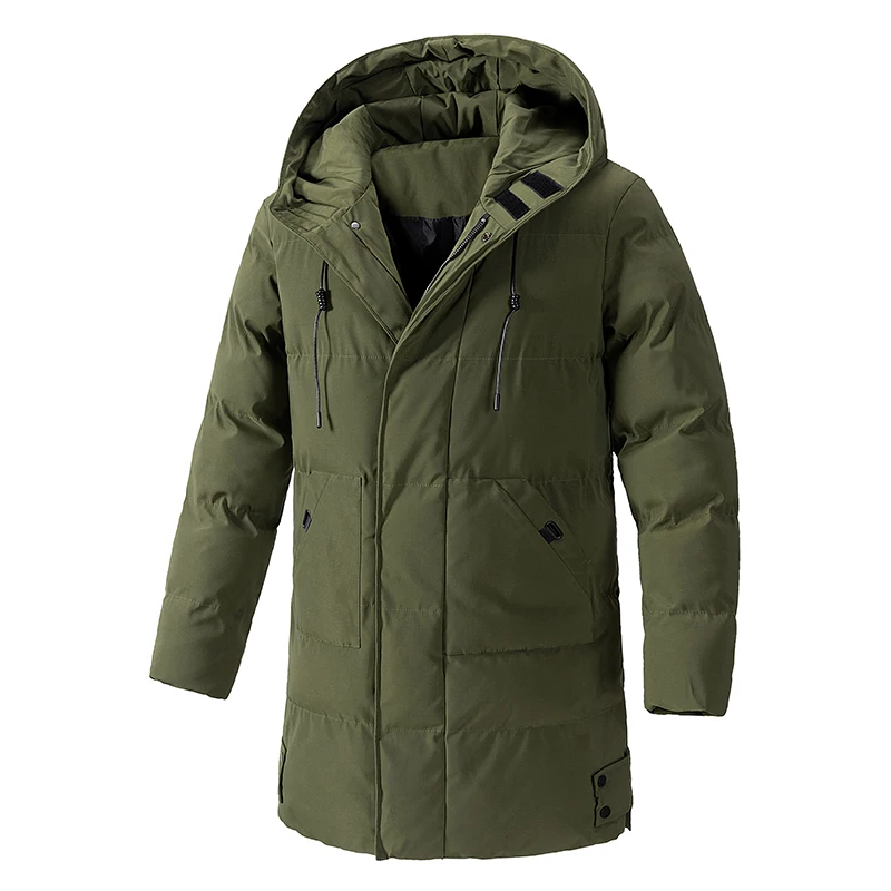 Inverno Nuovo Colore Solido Grande Tasca Parka Uomo 2024 Moda Tenere Al Caldo Vestiti di Cotone Per Il Tempo Libero Con Cappuccio Medio Lungo Stili Cappotti Uomo