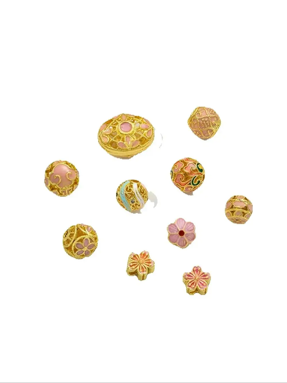 

Pink Oil Drop Gold-plated Cloisonne Pink Cherry Blossom Bead Spacer Ball Straight Tube DIY Bracelet Bracelet Jewelry Accessories