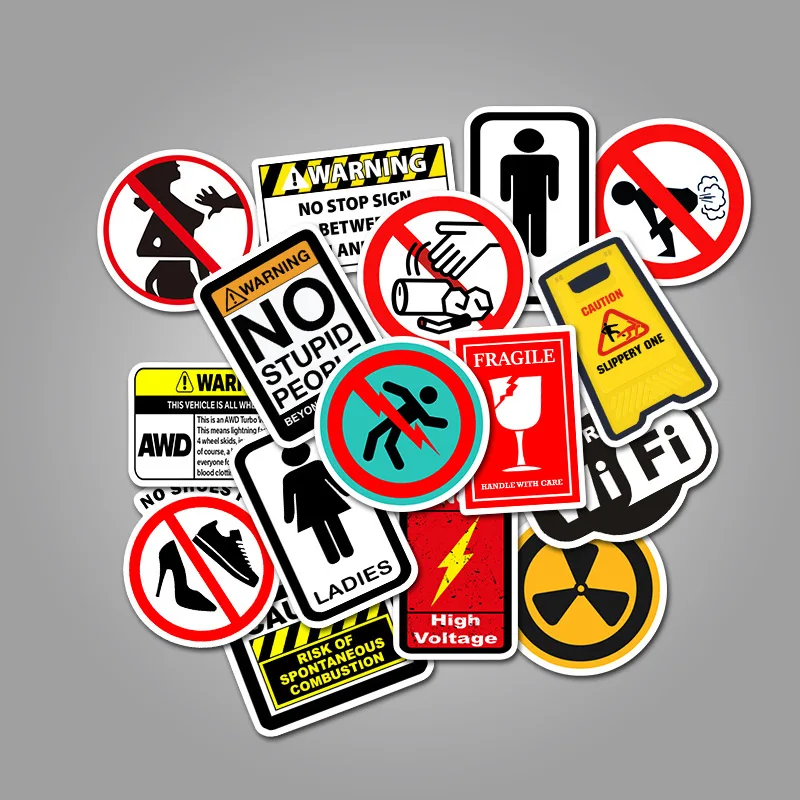 10/30/50pcs Warning Stickers Danger Banning Decals for Motorcycle Helmet Phone Laptop Bike Stationery PVC Waterproof Sticker Toy