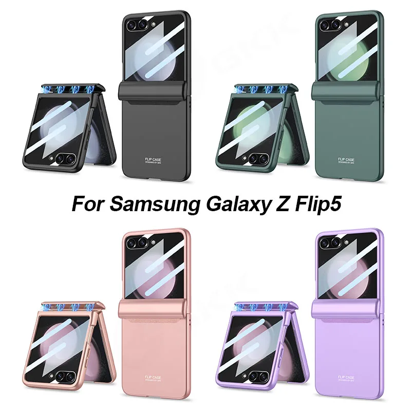 Magnetic Hinge Shockproof Case For Samsung Galaxy Z Flip 5 Flip5 Back Screen Glass Protective Hard Slim Matte All-included Cover