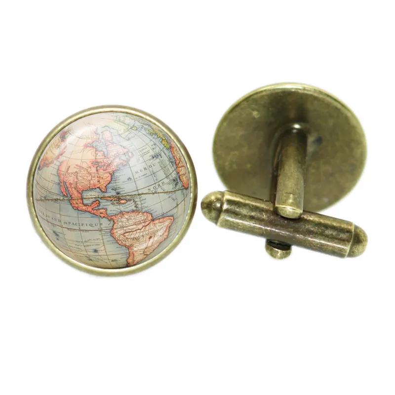 Men\'s Fashion Globe Earth Cufflinks Silver/Ancient Bronze Colour Cuff Button for Male Gentleman Shirt Wedding Cuff Links Gifts