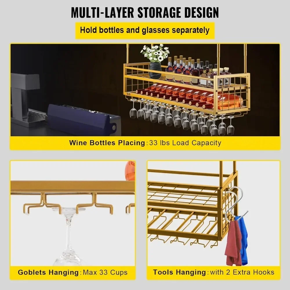 46.9 X 11.8 Inch Hanging Wine Glass Rack Gold Wall-Mounted Wine Glass Rack Perfect for Bar Cafe Kitchen Liquor Storage Wines