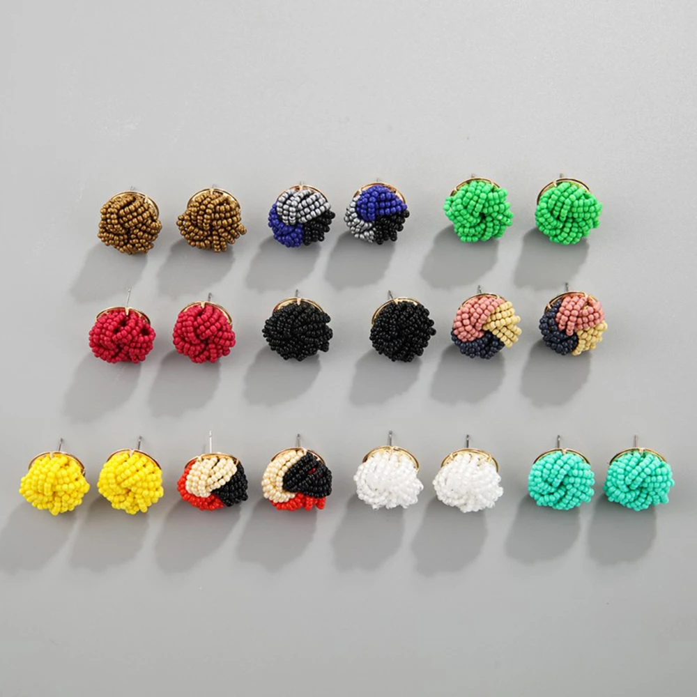 Bohemia Jewelry Accessories Vintage Round Handmade Beads Flower Multi Colors Boho Beaded Stud Earrings for Women 2023 New Trendy